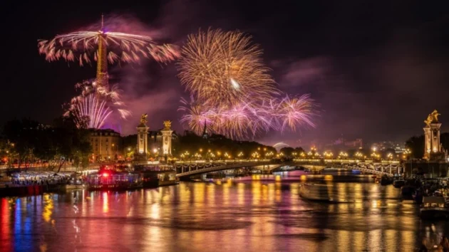 パリのセーヌ川から見た7月14日の花火。 © AFP / BERTRAND GUAY