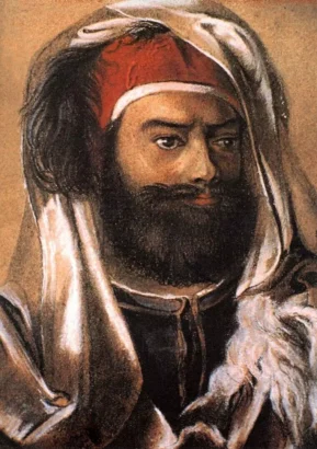 ジュゼッペ・アンジェレリによる、1828-29年のエジプト旅行中にエジプト人に扮したジャン=フランソワ・シャンポリオンの肖像画。© シャンポリオン美術館