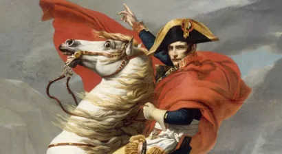 サン・ベルナール峠のナポレオン・ボナパルト、ジャック=ルイ・ダヴィッド（1801）の絵画の詳細。© Dist.RMN Châteaux de Versailles et de Trianon, foto Gérard B