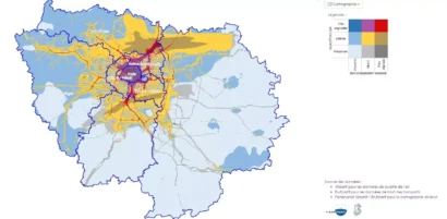 AirParifとBruitParifが発行したイル・ド・フランス（パリとその郊外）の大気汚染と騒音公害の地図 2024年5月28日 © Airparif / Bruitparif